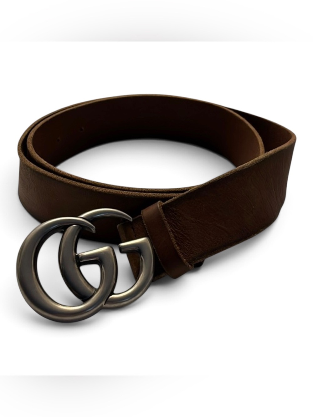Gucci Double G Wide Brown Leather Belt Size 95/38 + Dust Bag